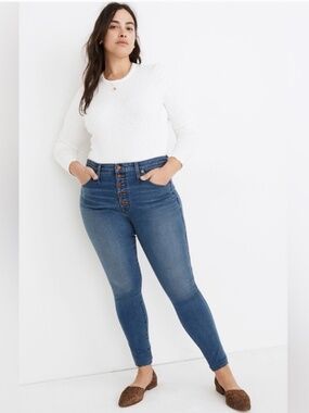 Madewell Button Fly 10” High Rise Skinny Raw Hem Medium Wash Jeans Size 32P